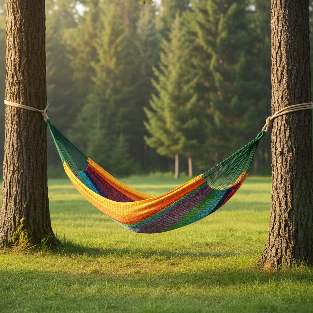Outdoor Furniture Yellow - أرجوحة مزدوجة مخططة باللون الأخضر والأحمر