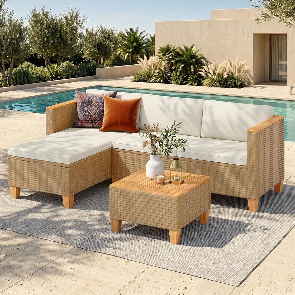 Outdoor Furniture Yellow - طقم أثاث خارجي من الخوص مكون