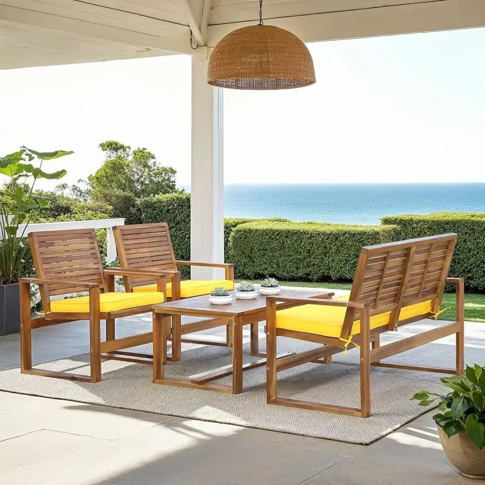 طقم أثاث خارجي من خشب الأكاسيا - مراجعة Outdoor Furniture Yellow وسعره
