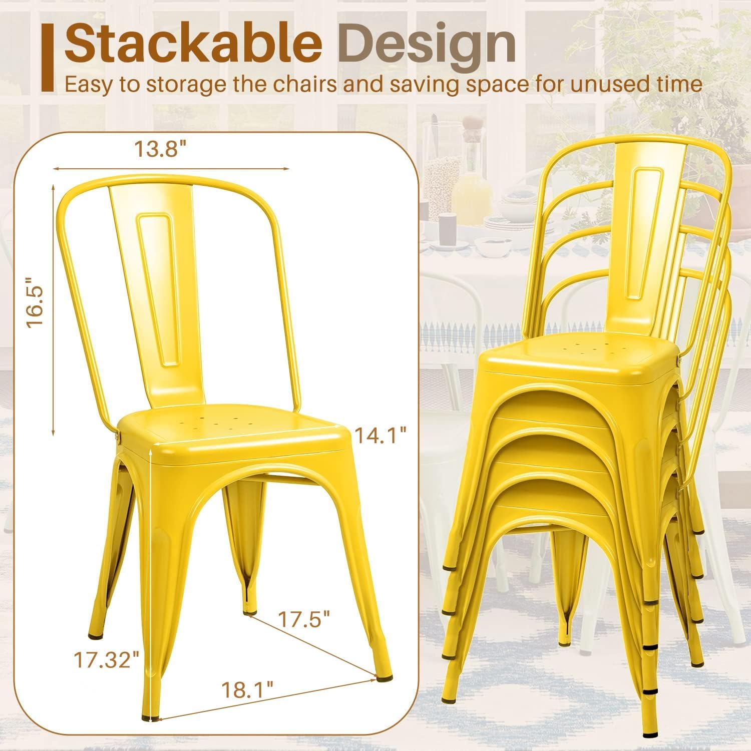 مجموعة كراسي طعام معدنية مكونة - مراجعة Outdoor Furniture Yellow وسعره