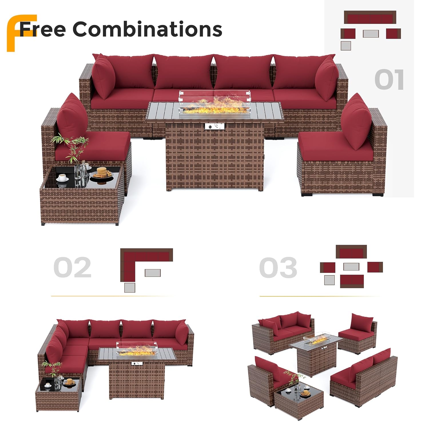 طقم أريكة من 8 قطع مصنوع من ال - مراجعة Outdoor Furniture Fire Pit Set وسعره