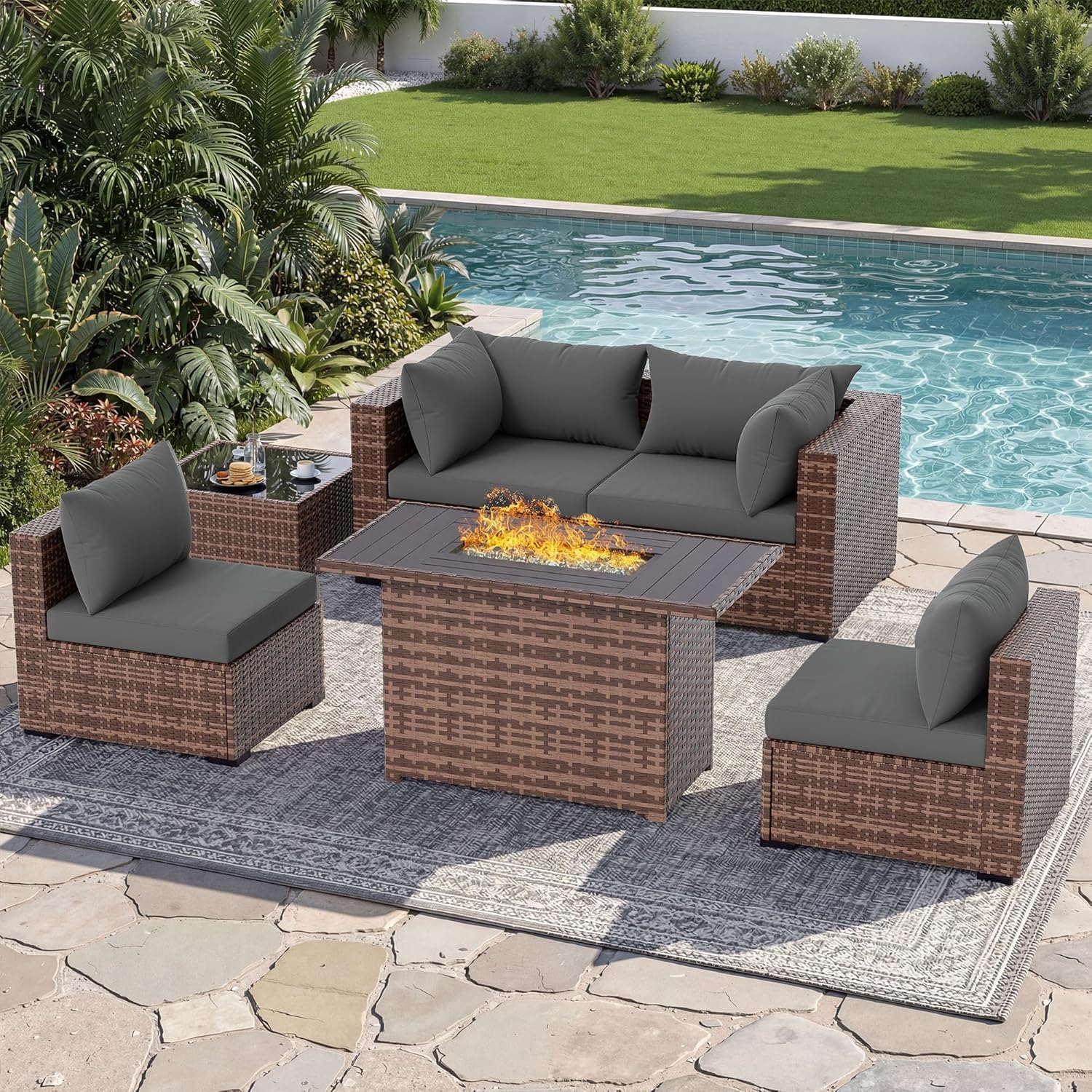 طقم أريكة خارجية من 5 قطع مع ط - مراجعة Outdoor Furniture Fire Pit Set وسعره
