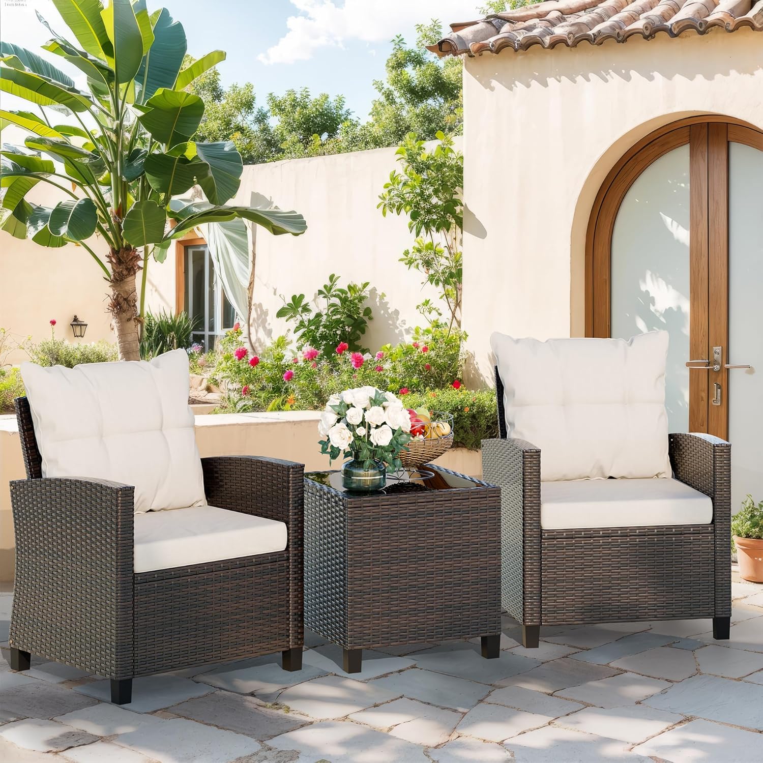 طقم بيسترو من الخيزران المضغوط - مراجعة Outdoor Furniture Sofa وسعره
