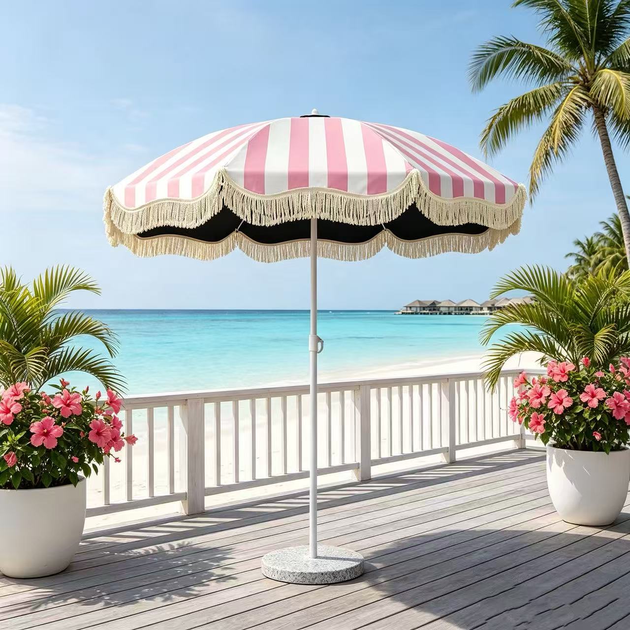 مظلة شاطئية مخططة بشراشيب، مظل - مراجعة Outdoor Furniture Yellow وسعره