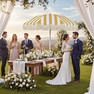 مظلة شاطئية مخططة بشراشيب، مظل - مراجعة Outdoor Furniture Yellow وسعره